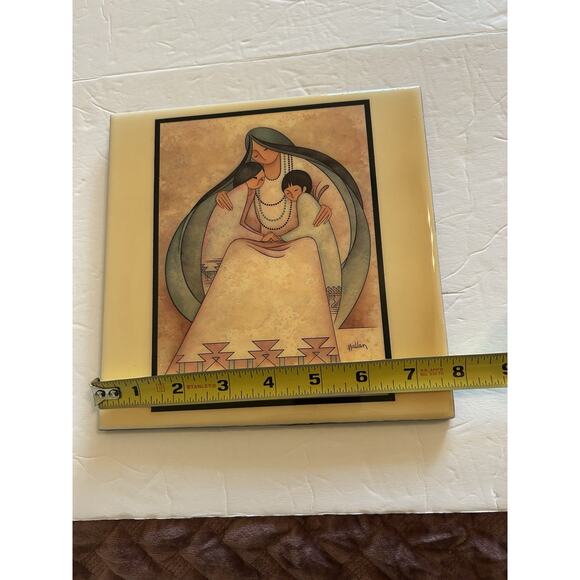 El Abrazo Artist G. E. Mullen Folk Art 8" Redware Ceramic Southwestern Tile 1983 - Picture 6 of 8